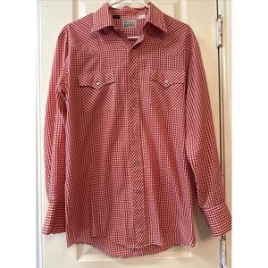 Vintage Pardners Western Shirt Mens Large Red White Pearl Snap Cowboy 70s Rodeo